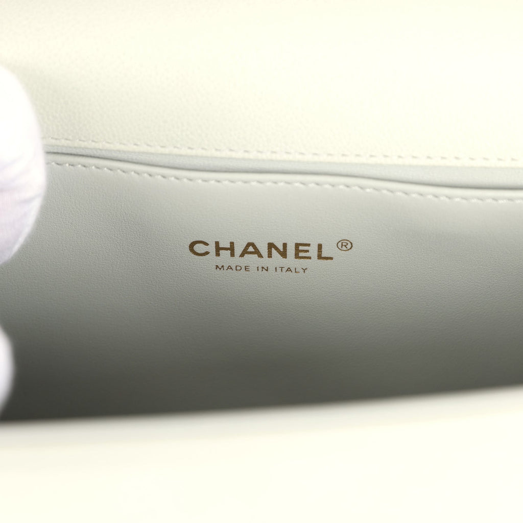 Pre-owned Chanel Medium Chevron Boy Bag Light Blue Caviar Antique Gold Hardware