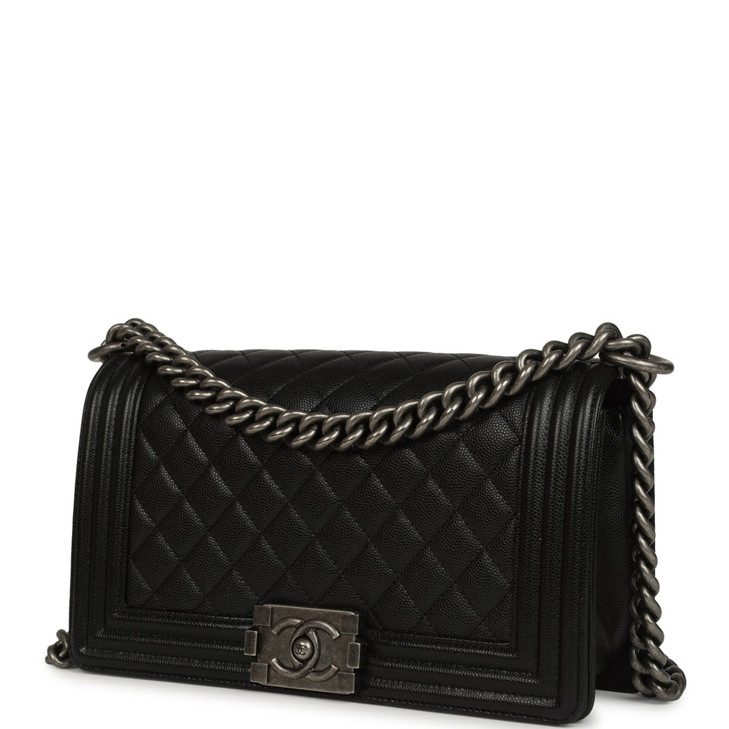 Pre-owned Chanel Medium Boy Bag Black Caviar Aged Ruthenium Hardware