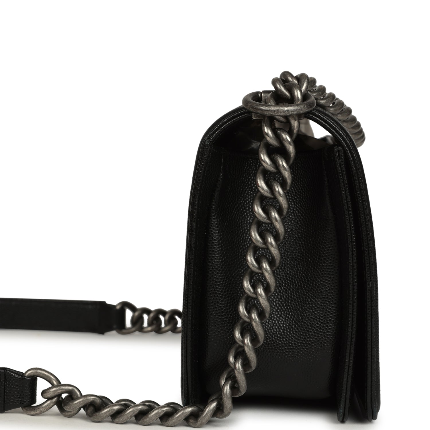 Pre-owned Chanel Medium Boy Bag Black Caviar Aged Ruthenium Hardware