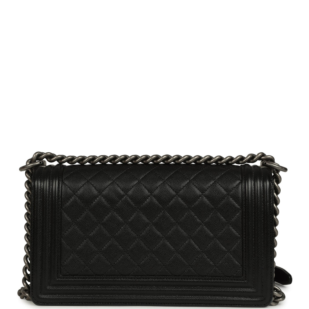 Pre-owned Chanel Medium Boy Bag Black Caviar Aged Ruthenium Hardware