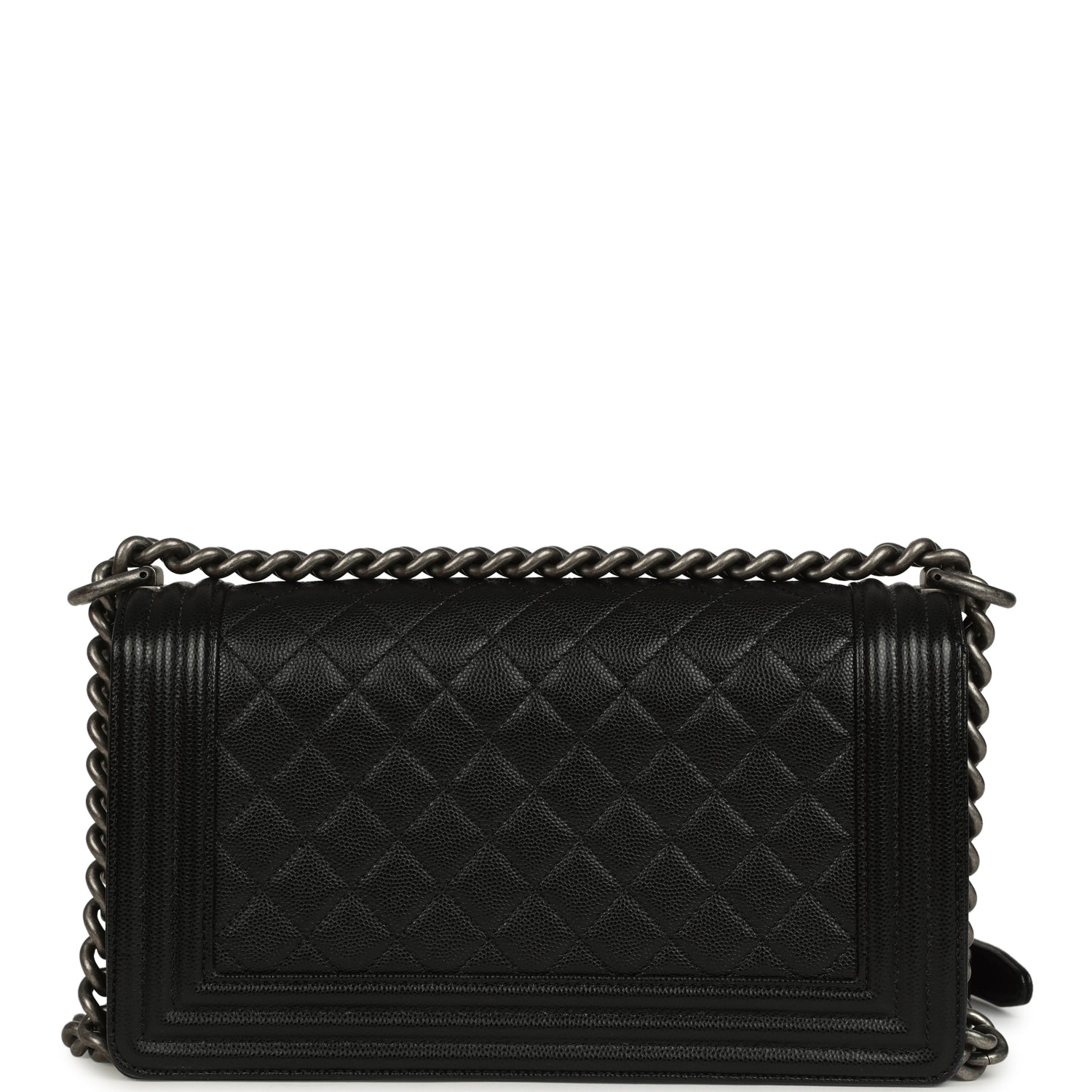 Pre-owned Chanel Medium Boy Bag Black Caviar Aged Ruthenium Hardware
