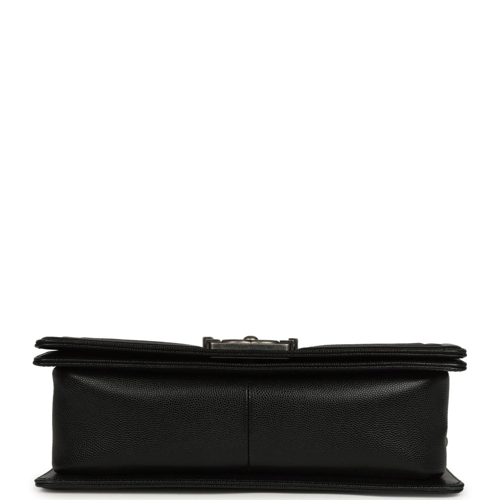 Pre-owned Chanel Medium Boy Bag Black Caviar Aged Ruthenium Hardware