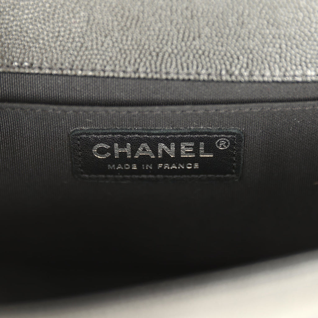 Pre-owned Chanel Medium Boy Bag Black Caviar Aged Ruthenium Hardware