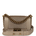 Pre-owned Chanel Mini "Scales" Boy Bag Light Gold Calfskin Antique Gold Hardware