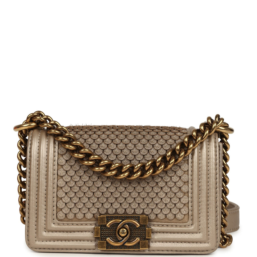 Pre-owned Chanel Mini "Scales" Boy Bag Light Gold Calfskin Antique Gold Hardware