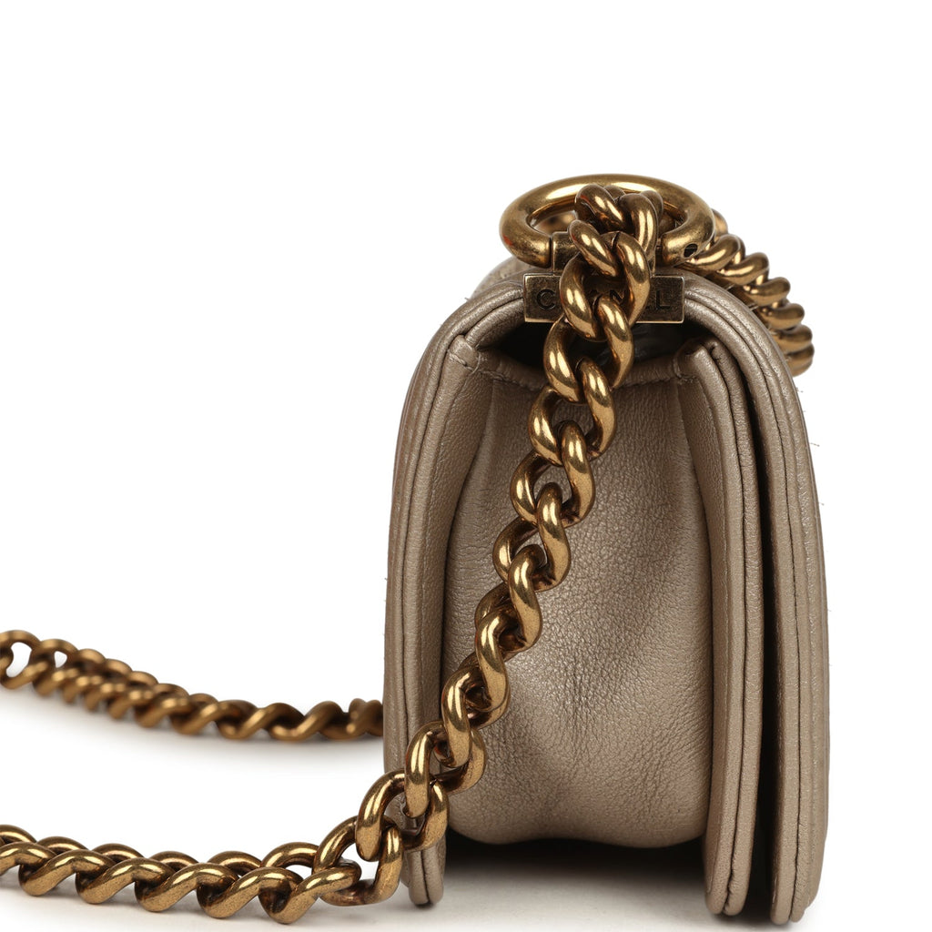 Pre-owned Chanel Mini "Scales" Boy Bag Light Gold Calfskin Antique Gold Hardware