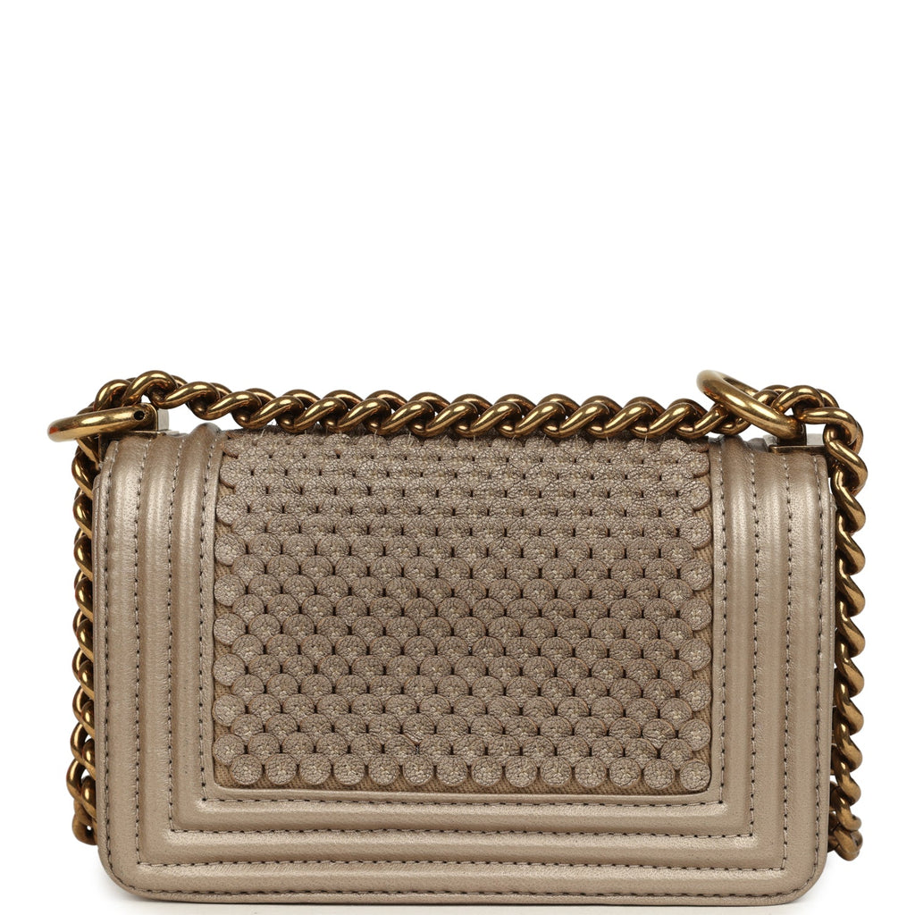 Pre-owned Chanel Mini "Scales" Boy Bag Light Gold Calfskin Antique Gold Hardware