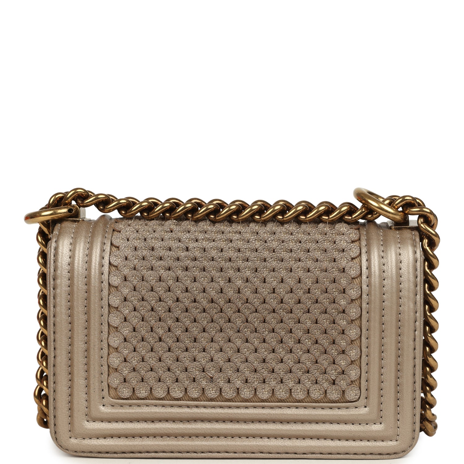 Pre-owned Chanel Mini "Scales" Boy Bag Light Gold Calfskin Antique Gold Hardware