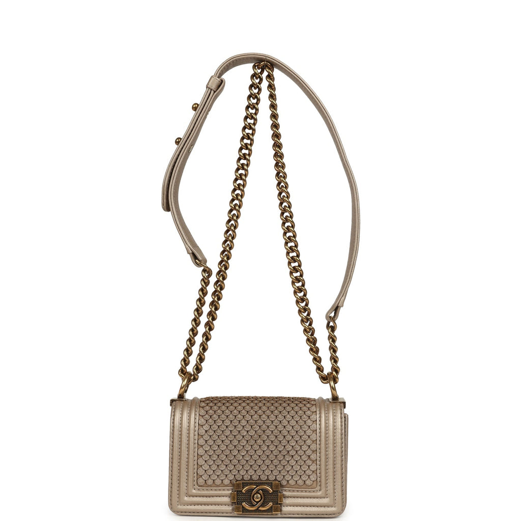 Pre-owned Chanel Mini "Scales" Boy Bag Light Gold Calfskin Antique Gold Hardware