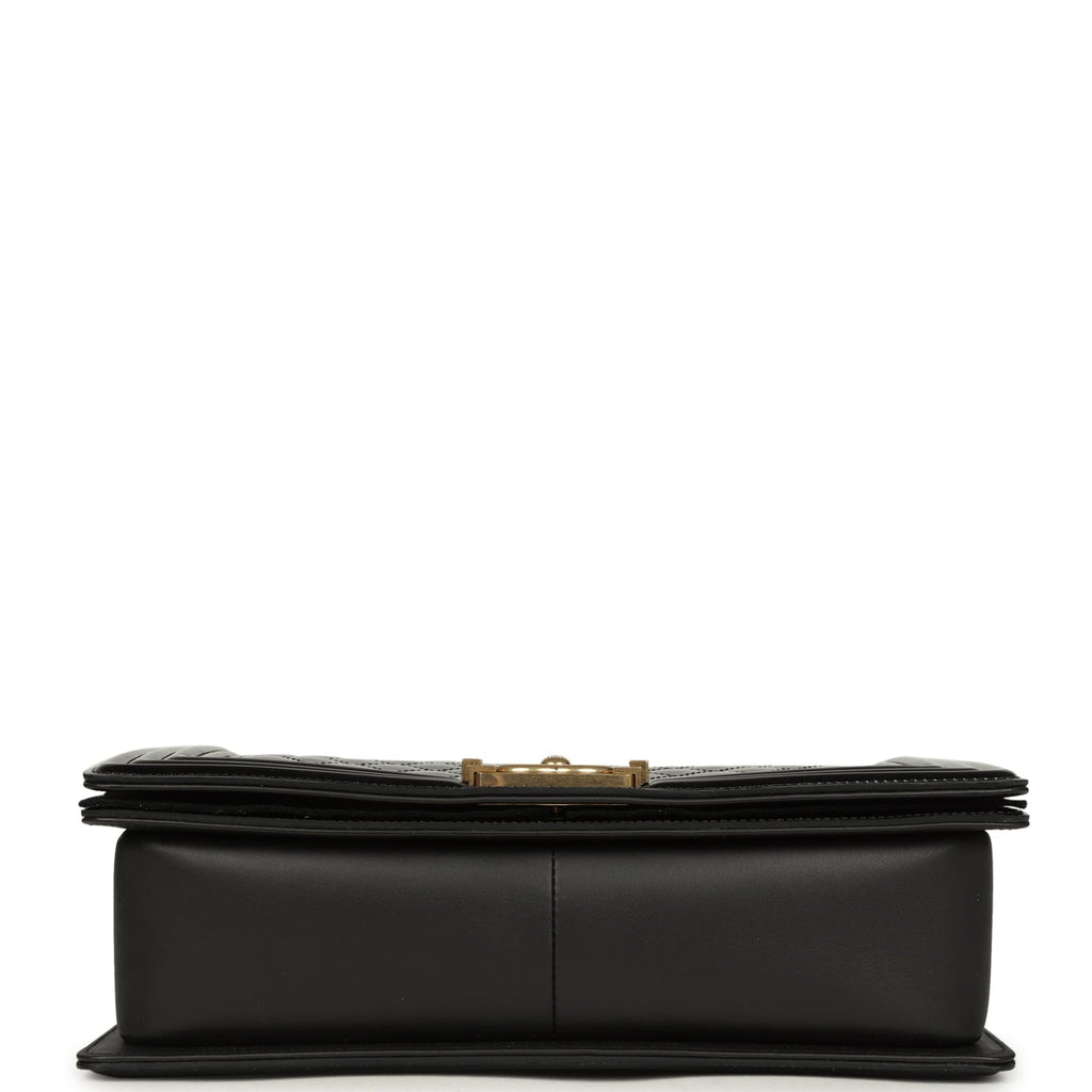 Chanel Medium Boy Bag Black Patent Antique Gold Hardware