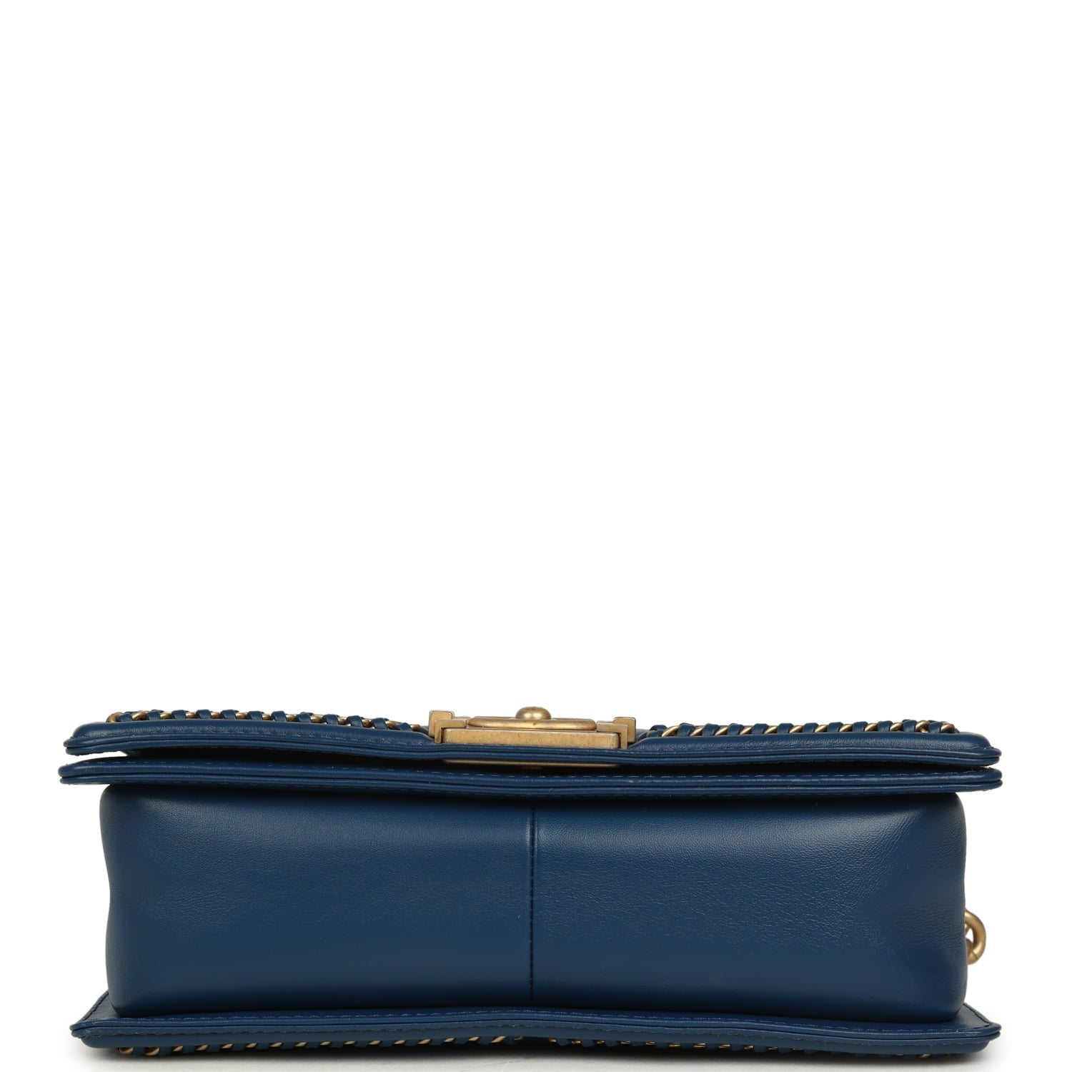 Pre-owned Chanel Medium Top Handle Braided Boy Bag Blue Lambskin Antique Gold Hardware