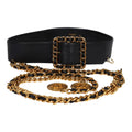Chanel Vintage 24K Gold Plated CC Medallion Chainlink Leather Belt Black Leather