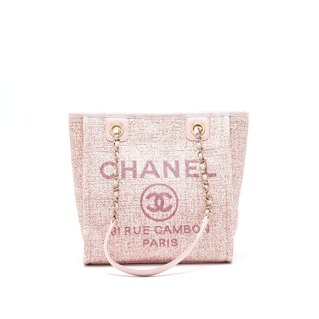 Chanel Deauville PM Tote Bag Canvas Pink