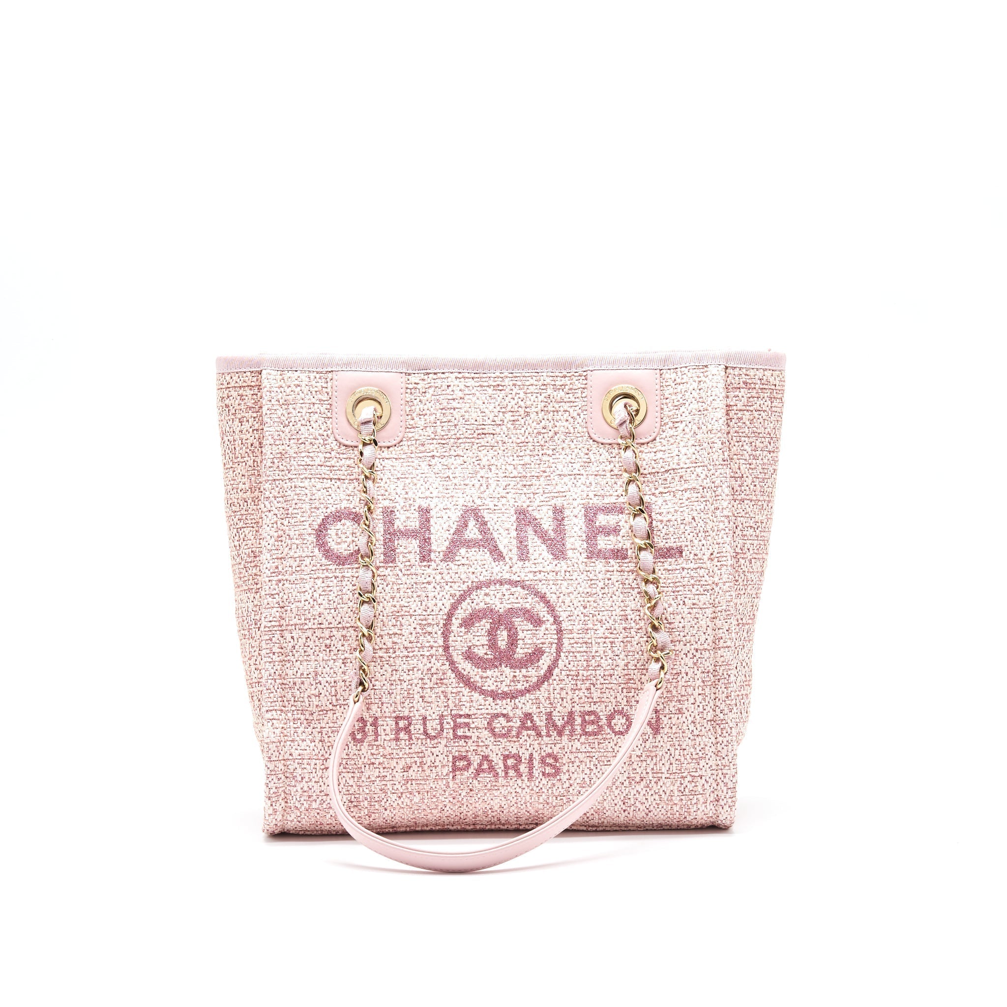 Chanel Deauville PM Tote Bag Canvas Pink