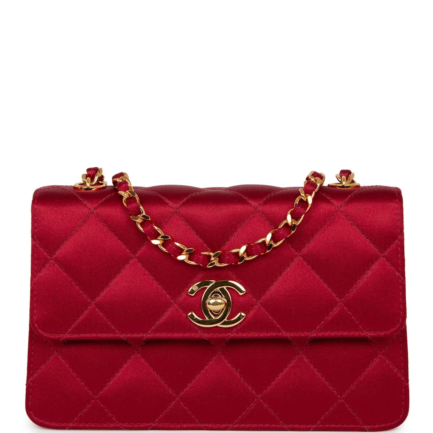 Chanel Vintage Mini Flap Bag Red Satin Gold Hardware