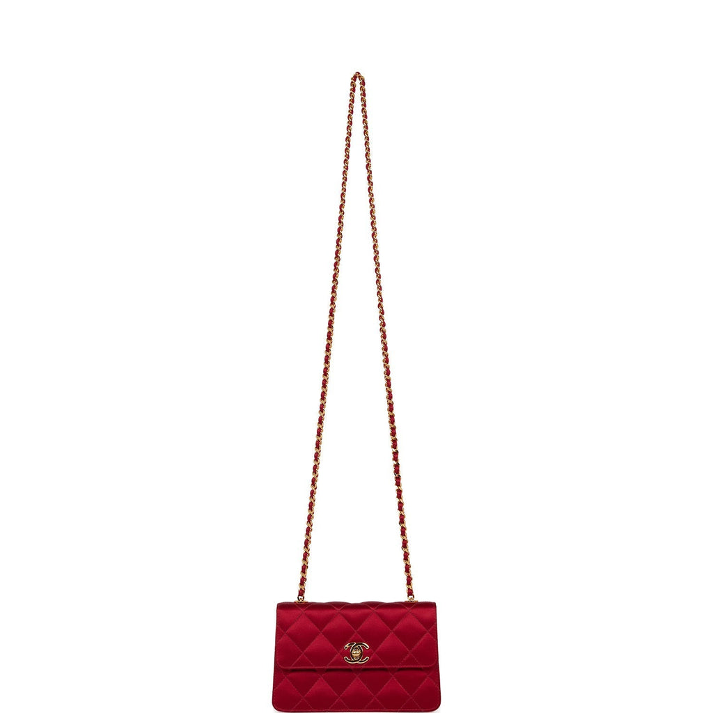 Chanel Vintage Mini Flap Bag Red Satin Gold Hardware