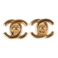 Chanel Vintage 24K Gold Plated Iconic CC Turn Lock Clip Earrings