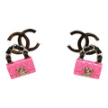 Chanel Pink Signature Flap Bag Dangling Earrings