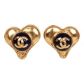 Chanel Vintage Blue CC Logo Gripoix Heart Earrings