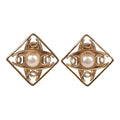 Chanel Vintage 24K Gold Plated CC Square Pearl Earrings