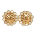 Chanel Vintage 24K Gold Plated CC Logo Pearl Circle Earrings