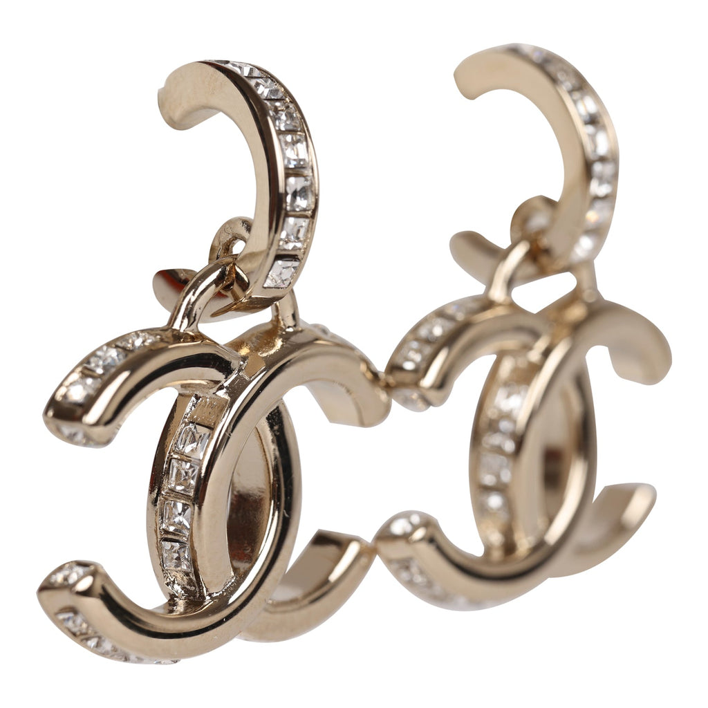 Chanel Gold Crystal CC Dangle Earrings