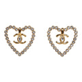 Chanel Heart Shaped Rhinestone Earrings With Gold Metal CC Drop