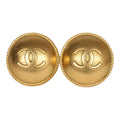 Chanel Vintage 24K Gold Plated CC Round Button Clip On Earrings