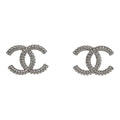 Chanel Large Crystal CC Stud Earrings Silver Hardware