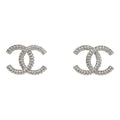 Chanel Large Crystal CC Stud Earrings Silver Hardware