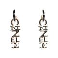 Chanel "Chanel" Letter Drop Earrings Black/White Enamel Light Gold Hardware