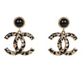 Chanel Large Leopard Print CC Dangle Earrings Black/Brown Enamel Gold Hardware