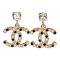 Chanel CC Crystals & Resin Pearls Dangle Earrings Blac and White Gold Tone Metal
