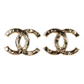 Chanel Small Hammered CC Stud Earrings Gold Tone Hardware