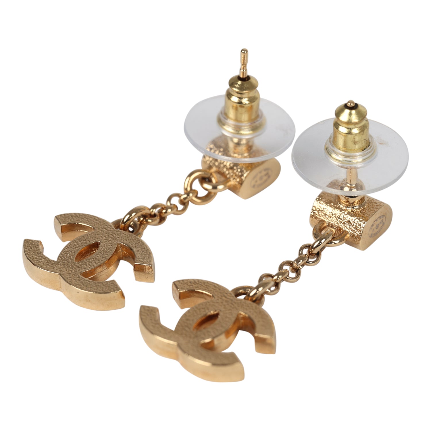 Chanel CC Dangle Earrings Black & White Enamel Gold Tone Hardware