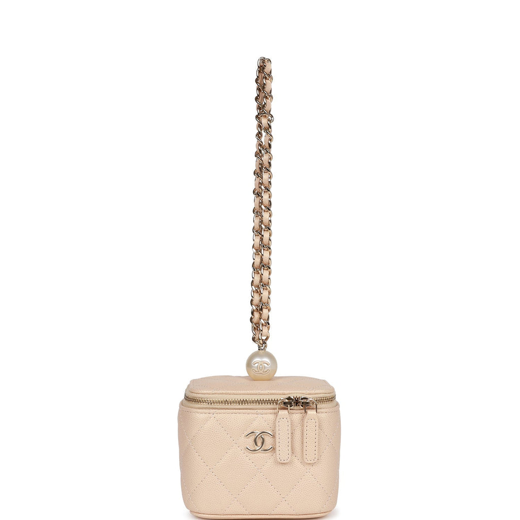 Chanel Mini Pearl Vanity Beige Caviar Iridescent Light Gold Hardware