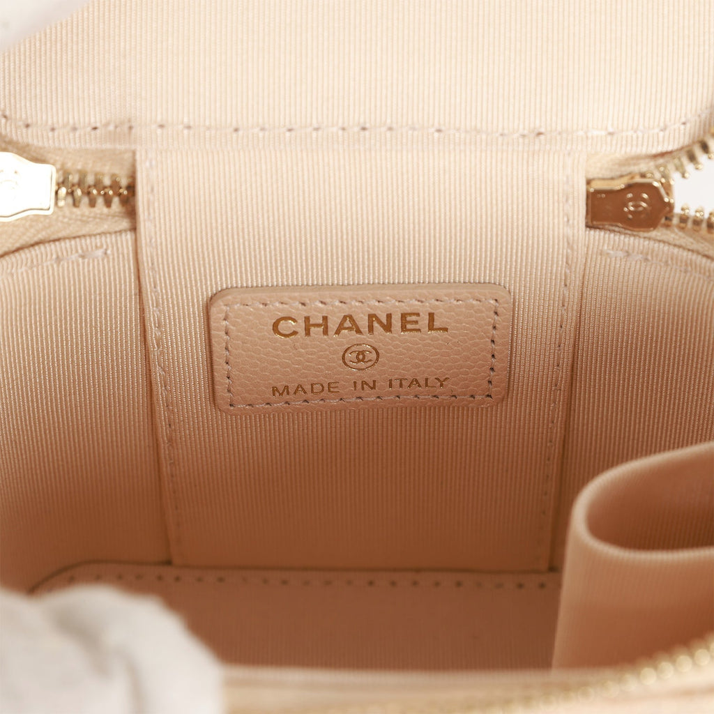 Chanel Mini Pearl Vanity Beige Caviar Iridescent Light Gold Hardware