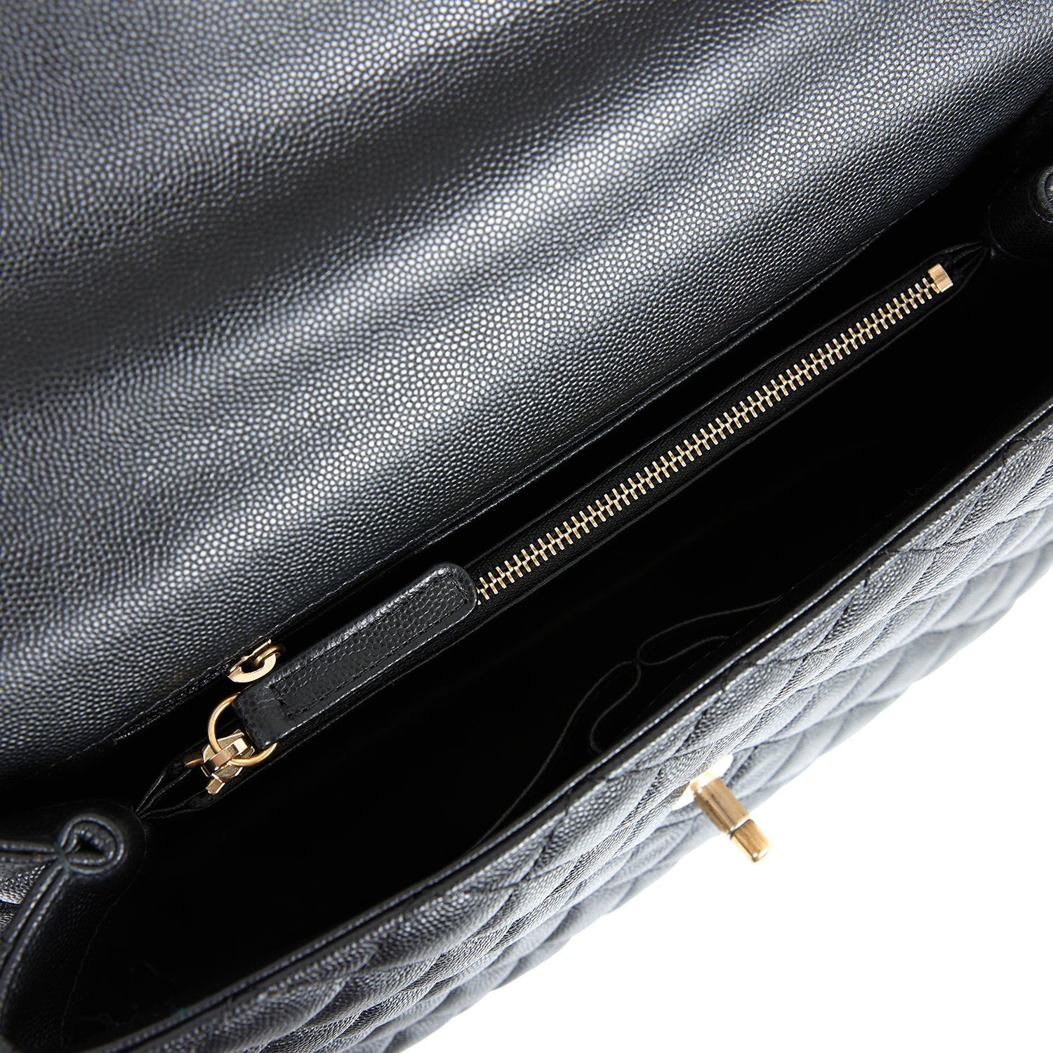 Chanel Large Coco Handle Flap Bag Black Caviar Lizard Handle Antique Gold Hardware