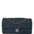 Chanel Camellia Flap Bag Distressed Blue Denim Silver Hardware