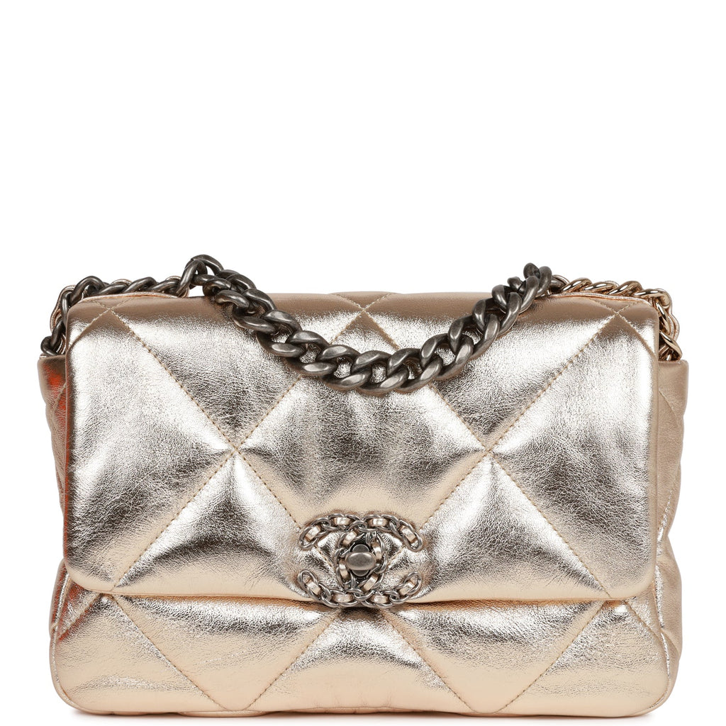 Chanel Medium 19 Flap Bag Gold Metallic Lambskin Mixed Hardware