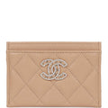 Chanel  Holder Wallet Beige Caviar Crystal and Light Gold Hardware