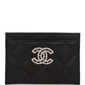 Chanel  Holder Wallet Black Caviar Crystal and Light Gold Hardware