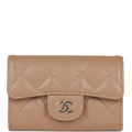 Chanel Flap  Holder Wallet Beige Caviar Light Gold Hardware