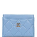 Chanel Flap  Holder Wallet Blue Lambskin Light Gold Hardware