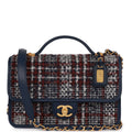 Chanel Medium School Memory Flap Bag with Top Handle Navy Multicolor Tweed Aged Gold Hardware
