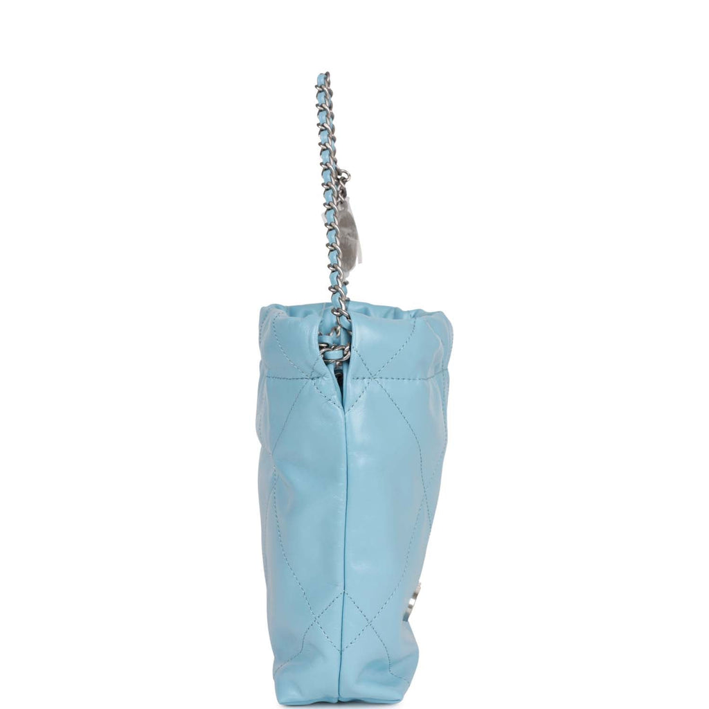 Chanel Mini 22 Bag Light Blue Calfskin Silver Hardware