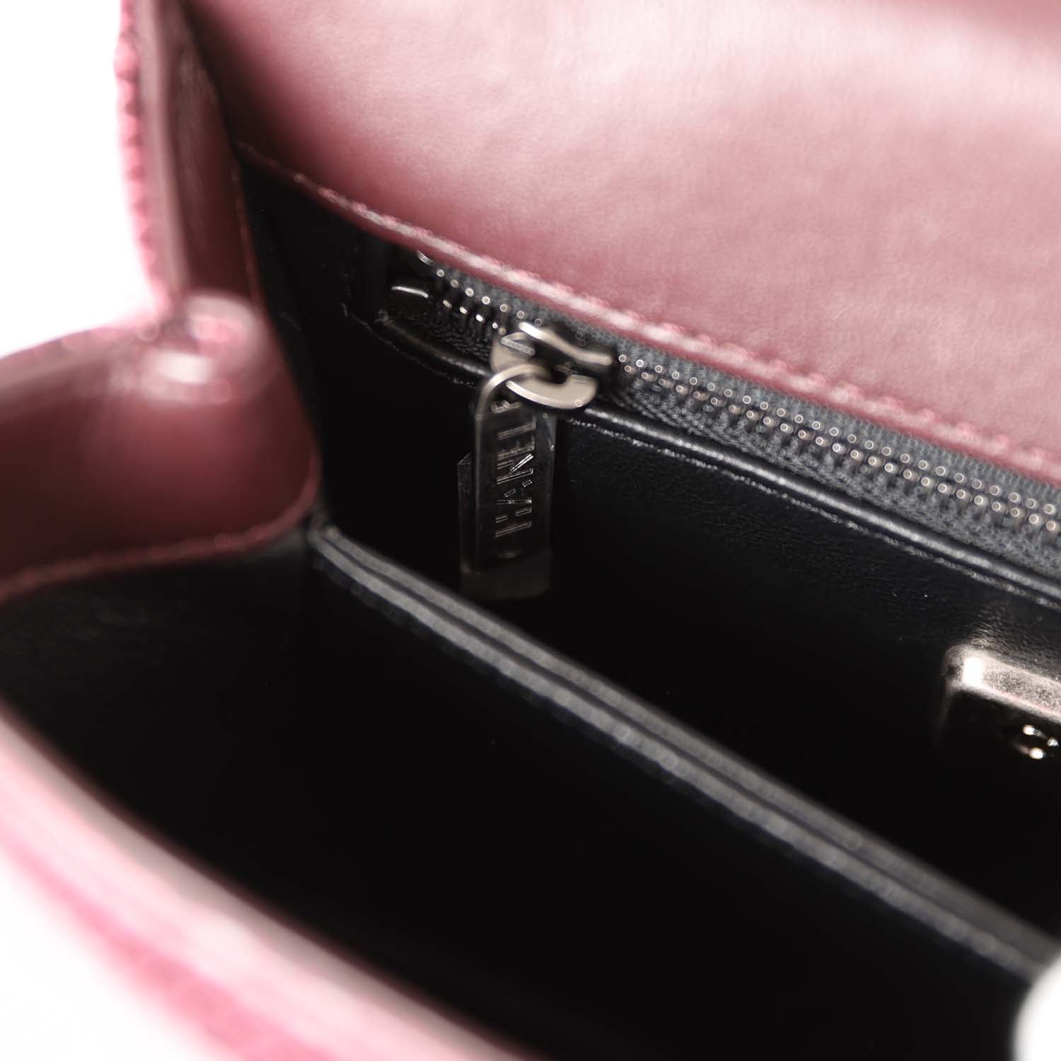 Pre-owned Chanel Mini Coco Handle Burgundy Lizard Ruthenium Hardware