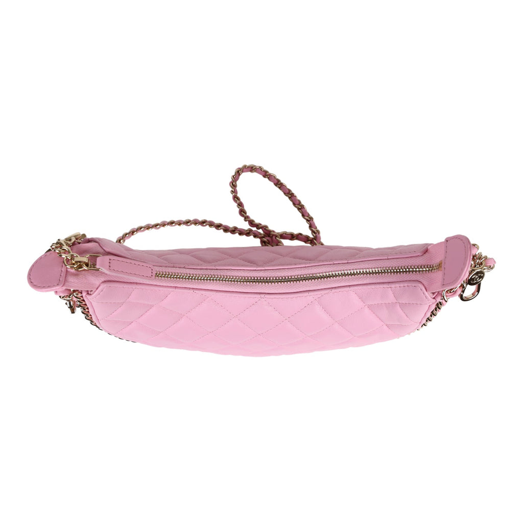Chanel Small Chain Around Hobo Pink Lambskin Gold Hardware