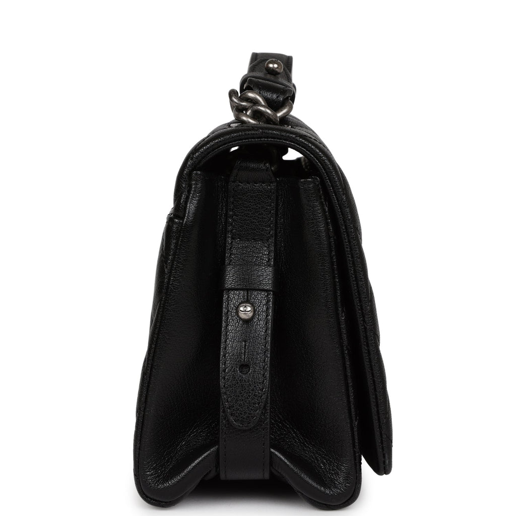 Chanel City Rock Medium Flap Black Goatskin Ruthenium Hardware
