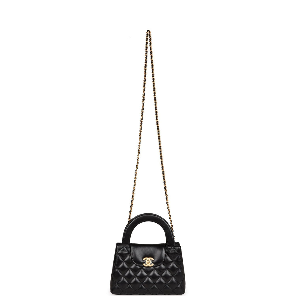 Chanel Small Kelly Shopper Black Shiny Aged Calfskin Brushed Gold Hardware